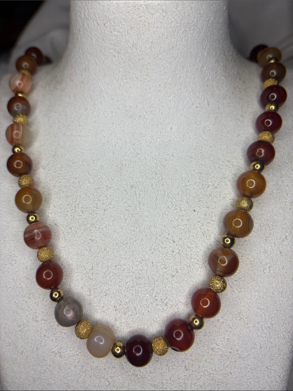 Handcrafted Multi-Tone Agate Bead Necklace with Gold Accents